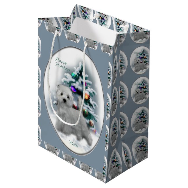 Sac Cadeau Moyen West Highland White Terrier Noël (Devant Angle)