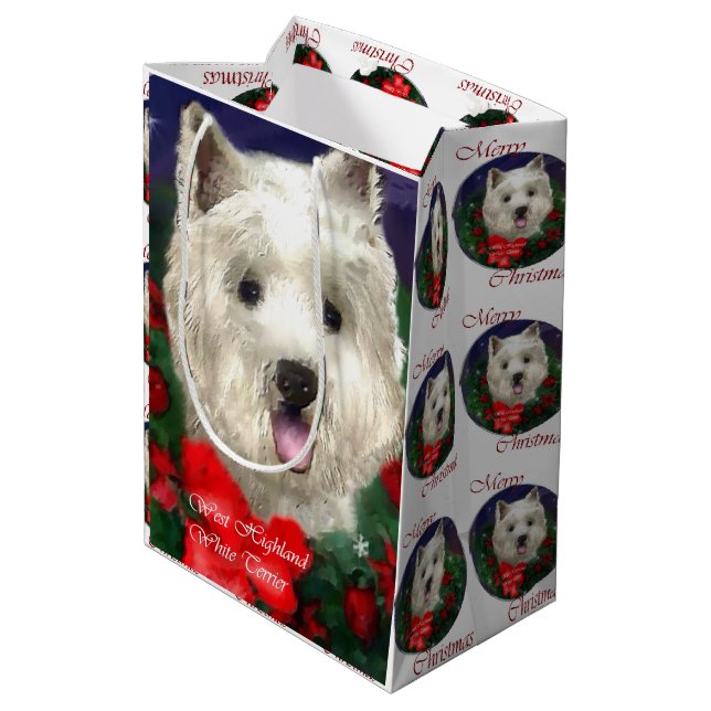 Sac Cadeau Moyen West Highland White Terrier Noël (Dos Angle)
