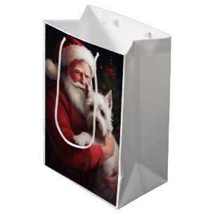 Sac Cadeau Moyen West Highland White Terrier Santa Claus Noël