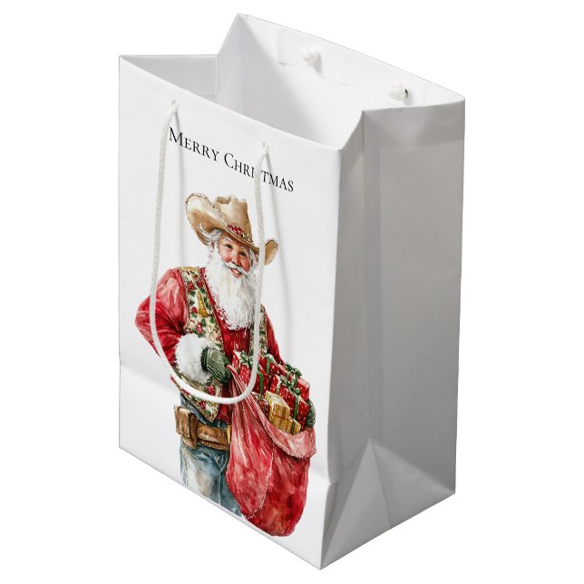 Sac Cadeau Moyen Western Christmas Cowboy Père Noël (Devant Angle)