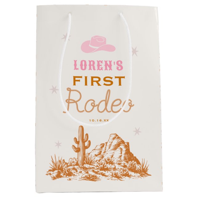 Sac Cadeau Moyen Western Cowgirl 1st Rodeo Birthday (Devant)