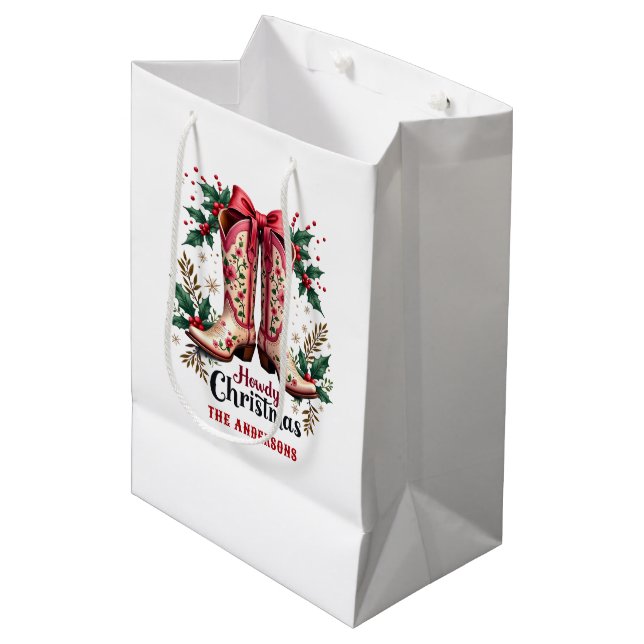 Sac Cadeau Moyen Western Theme Howdy Christmas Cowgirl Boots (Devant Angle)
