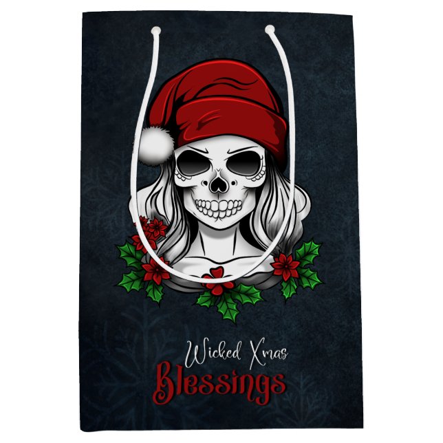 Sac Cadeau Moyen Whimsical gothique Père Noël Crâne Noël (Devant)