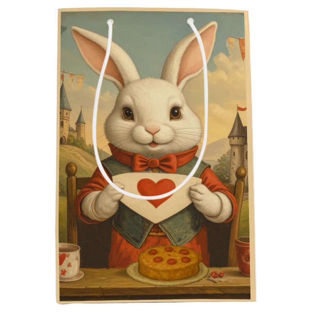 Sac Cadeau Moyen Whimsical White Rabbit Hearts Enchanted Wonderland (Devant)