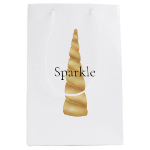 Sac Cadeau Moyen White Glam Gold Unicorn Anniversaire