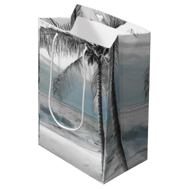 Sac Cadeau Moyen White Palm Coconut Tree Beach Mariage élégant (Devant Angle)