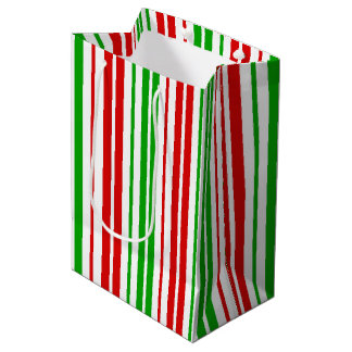 Sac Cadeau Moyen White Red Green Stripes Pattern  