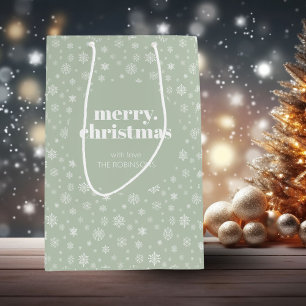 Sac Cadeau Moyen White Sage Green Joyeux Noël Snowflake Motif