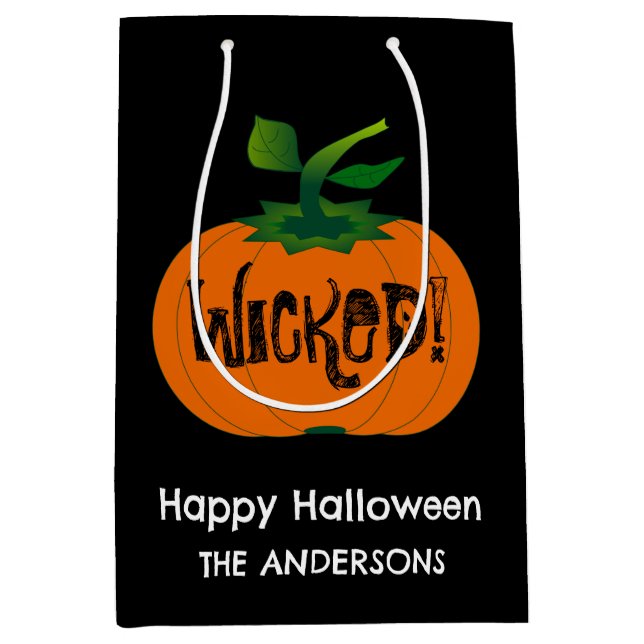 Sac Cadeau Moyen Wicked Happy Halloween Citrouille noir orange (Devant)