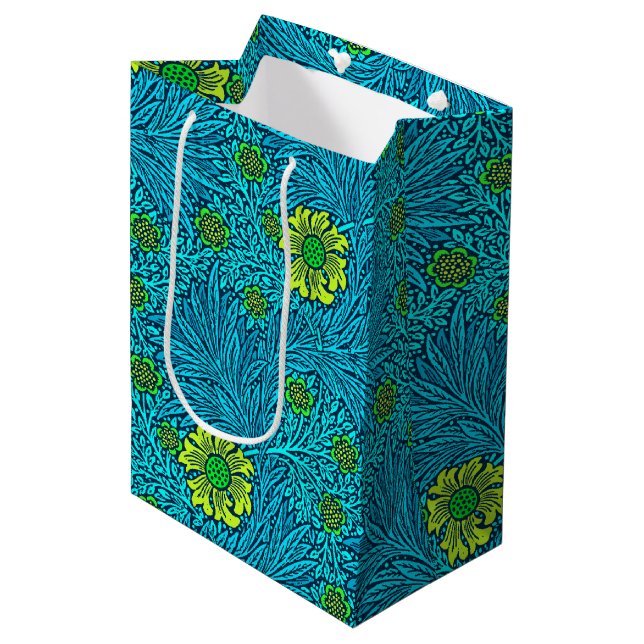 Sac Cadeau Moyen William Morris Marigold, Turquoise & Cobalt Blue (Devant Angle)