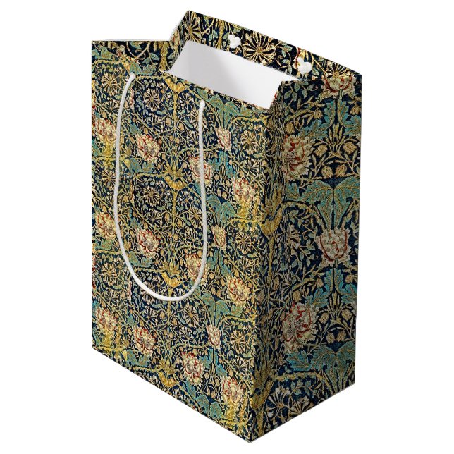 Sac Cadeau Moyen William Morris Motif Floral Or Turquoise Rouge (Dos Angle)