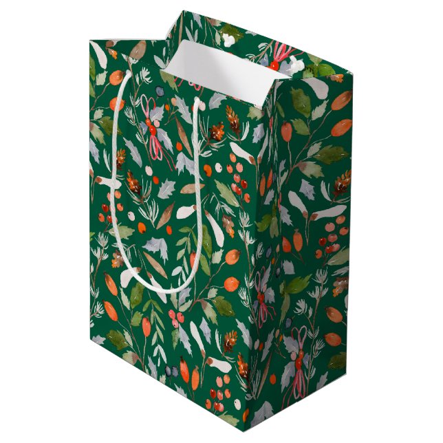 Sac Cadeau Moyen Winter Botanical Berries & Foliage Holiday (Dos Angle)