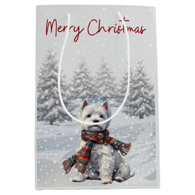 Sac Cadeau Moyen Winter Westie Merry Christmas Gift Bag (Devant)