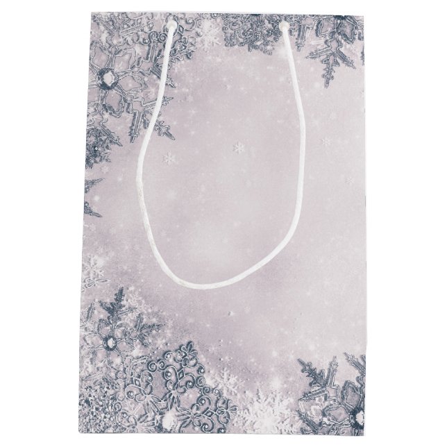 Sac Cadeau Moyen Winter Wonderland Snowflakes Blanc Élégant (Dos)