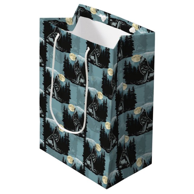 Sac Cadeau Moyen Wolf Howling À Moon Design Motif (Créateur téléchargé)