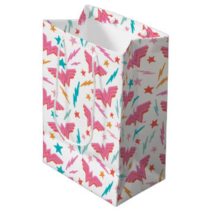 Sac Cadeau Moyen Wonder Woman Logo Rose et Motif Éclair