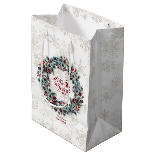 Sac Cadeau Moyen Wreath 'Tis Season Monogramme (Devant Angle)