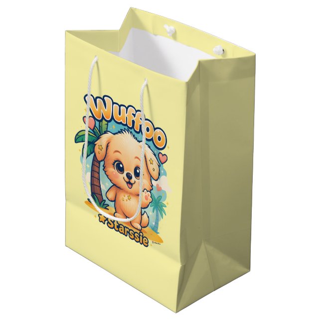 Sac Cadeau Moyen Wuffoo Starssie Kawaii Puppy Tropical Island (Devant Angle)