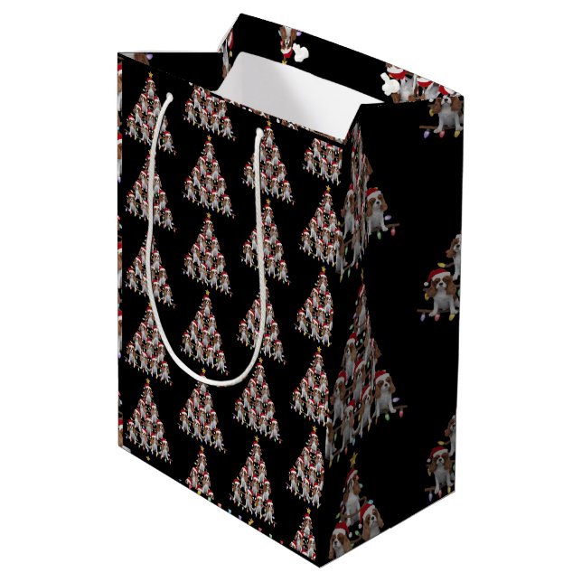 Sac Cadeau Moyen Xmas Tree Père Noël Cavalier King Charles Spaniel  (Dos Angle)