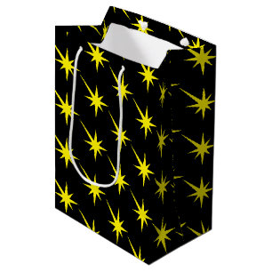 Sac Cadeau Moyen Yellow Stars, Snowflakes noir cadeau motif