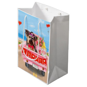 Sac Cadeau Moyen Yorkshire Terrier Chien Valentine's Day Coeurs Cam