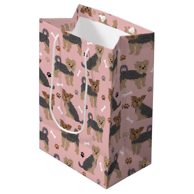 Sac Cadeau Moyen Yorkshire Terrier Paws et Bones Yorkie Chien (Devant Angle)