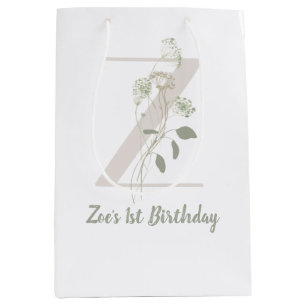 Sac Cadeau Moyen Z initial avec fleur de couleur douce personnalisé