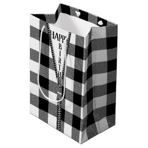 Sac Cadeau Moyen Zipper Anniversaire Sur Buffalo Plaid