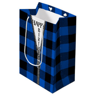 Sac Cadeau Moyen Zipper Anniversaire Sur Buffalo Plaid
