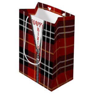 Sac Cadeau Moyen Zipper Anniversaire Sur Tartan Plaid