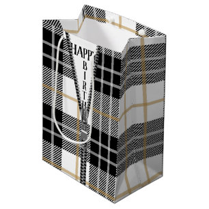 Sac Cadeau Moyen Zipper Anniversaire Sur Tartan Plaid
