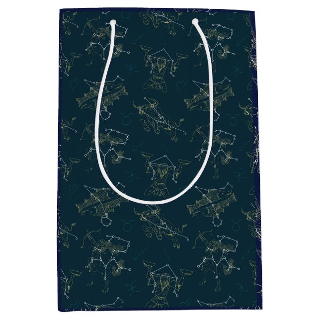 Sac Cadeau Moyen Zodiac Étoiles Dans Le Ciel, Constellations Festiv (Devant)