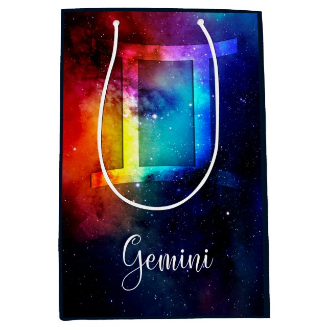 Sac Cadeau Moyen Zodiac : Gemini Rainbow Space (Devant)