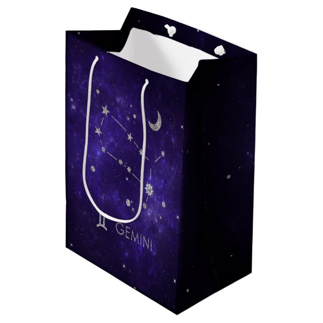 Sac Cadeau Moyen Zodiac Purple Gemini | Horoscope d'astrologie cosm (Devant Angle)