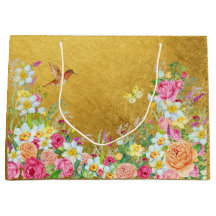 Sac cadeau Opulence Gold Floral Hummingbird