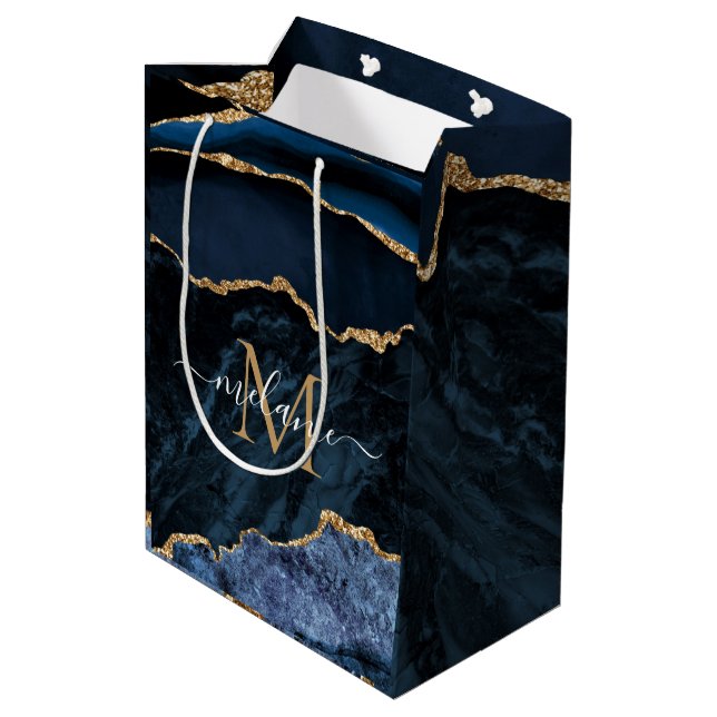 Sac Cadeau Or Bleu Marine Personnalisé à Votre Des (Dos Angle)