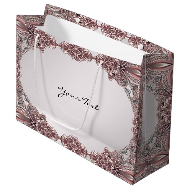 Sac cadeau ornemental rose (Devant Angle)