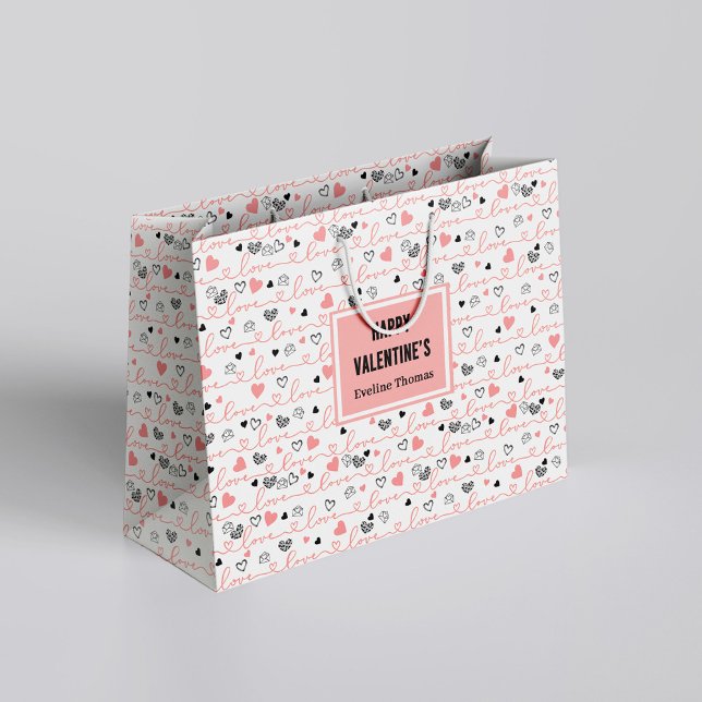 Sac Cadeau Personnalisé avec Lettre de Coeur pour  (Chic Anniversary Heart Lettering Custom Gift Bag)