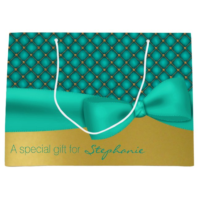 Sac cadeau personnalisé Chic Aqua et Gold Motif (Devant)