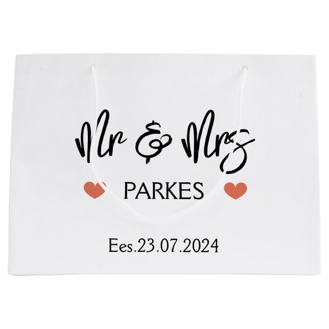 Sac cadeau personnalisé Mr & Mrs Wedding Day, Mari (Devant)