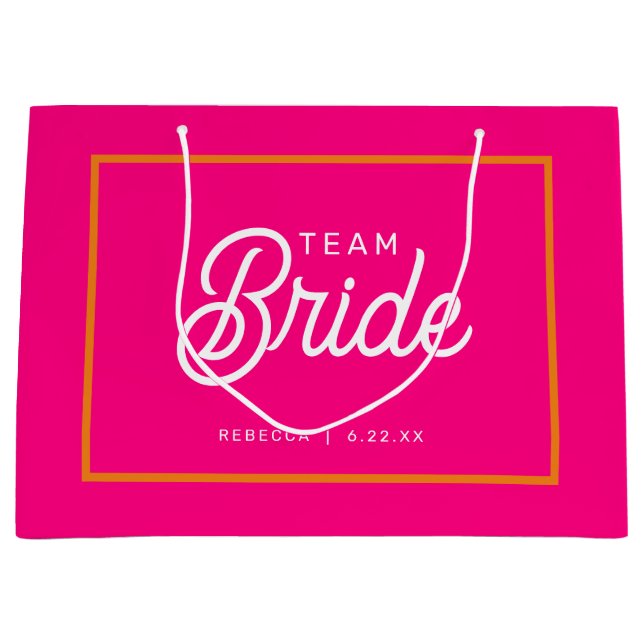 Sac cadeau personnalisé pour mariée d'équipe rose  (Devant)