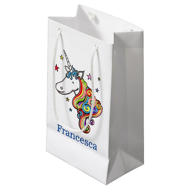 Sac cadeau personnalisé Rainbow Unicorn Heart Smal (Devant Angle)
