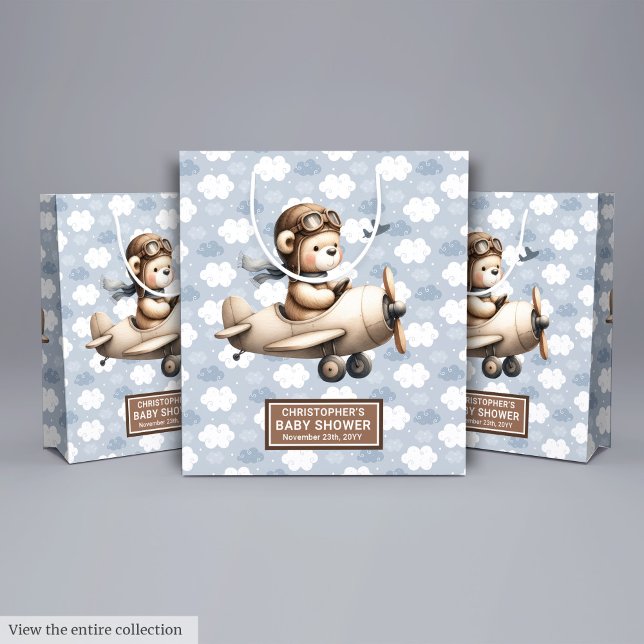 Sac cadeau pour Baby shower pour ours en peluche v (Vintage Airplane Teddy Bear Baby Shower Gift Bag)