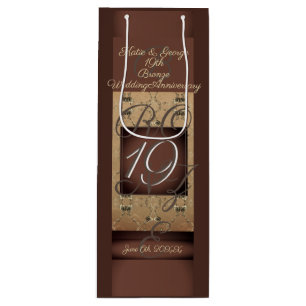 Sac Cadeau Pour Bouteille 19e anniversaire du Mariage bronze foncé