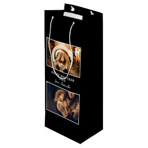Sac Cadeau Pour Bouteille 2 Photo Collage Black Happy New Year 2023