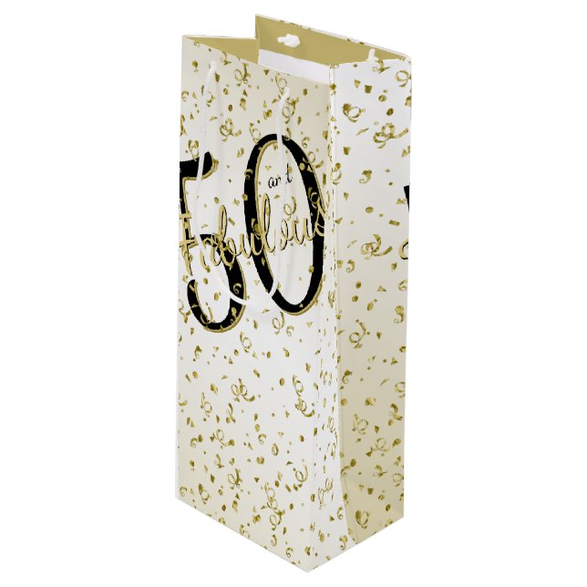 Sac Cadeau Pour Bouteille 50 et fabuleuse fête d'anniversaire Black Gold 50e (Devant Angle)