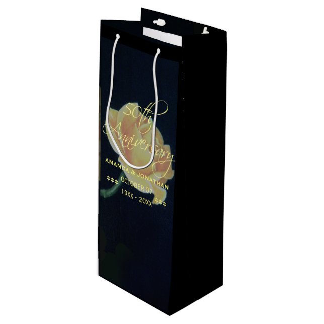 Sac Cadeau Pour Bouteille 50e Rose du cinquantième anniversaire de Mariage d (Devant Angle)