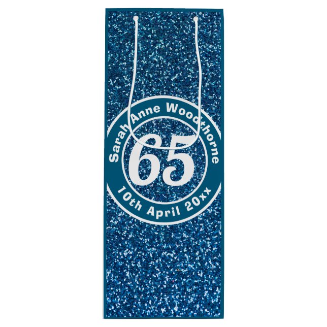 Sac Cadeau Pour Bouteille 65e anniversaire avec nom, âge et date Vin (Devant)