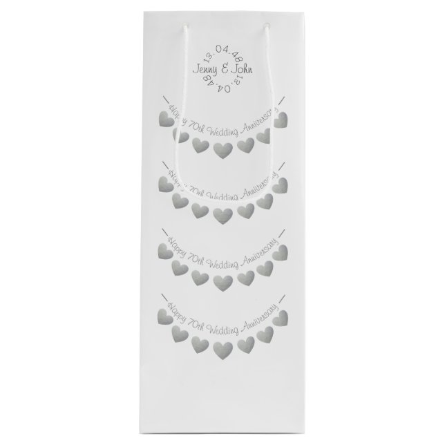 Sac Cadeau Pour Bouteille 70e anniversaire du Mariage Platinum (Devant)