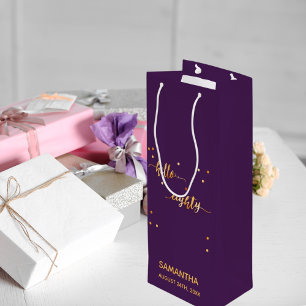 Sac Cadeau Pour Bouteille 80e anniversaire or violet bonjour 80 typographie